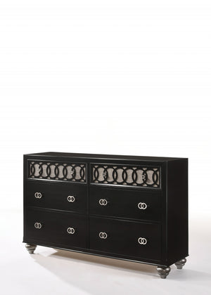 Homeroots 59" X 16" X 38" Black Engineered Wood And Nickel Brushed Metal Dresser  Solid Wood 318752