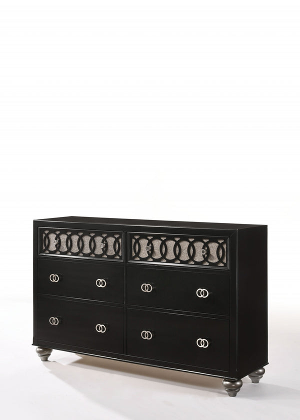 Homeroots 59" X 16" X 38" Black Engineered Wood And Nickel Brushed Metal Dresser  Solid Wood 318752