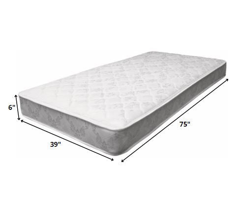 Homeroots 75" X 39" X 6" Twin White And Gray Fabric Mattress  Foam 318759