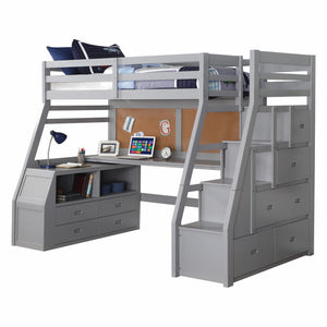 Homeroots Twin Size Gray Finish Pine Wood Loft Bed  Wood 318769