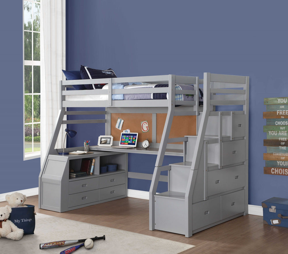 Homeroots Twin Size Gray Finish Pine Wood Loft Bed  Wood 318769