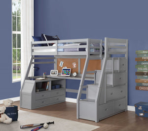 Homeroots Twin Size Gray Finish Pine Wood Loft Bed  Wood 318769