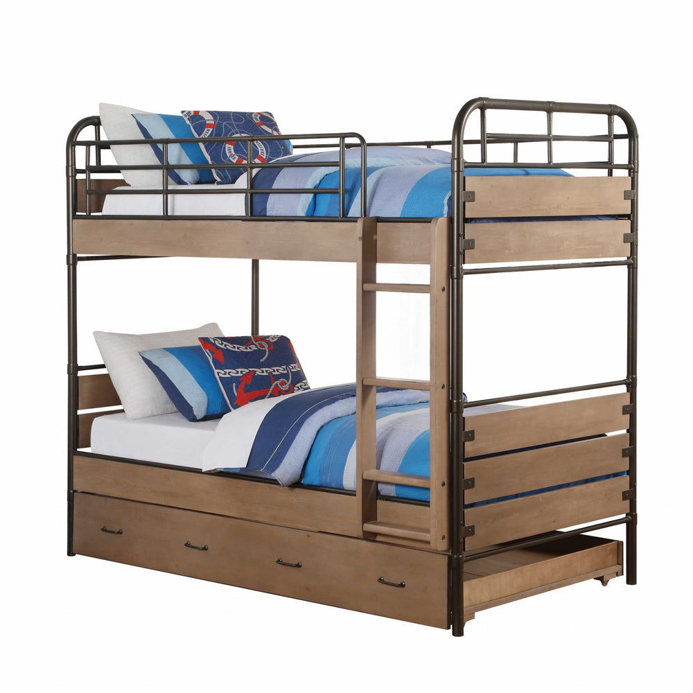 Homeroots Oak Twin Industrial Bunk Bed  Wood 318771
