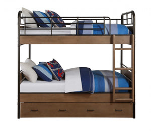 Homeroots Oak Twin Industrial Bunk Bed  Wood 318771