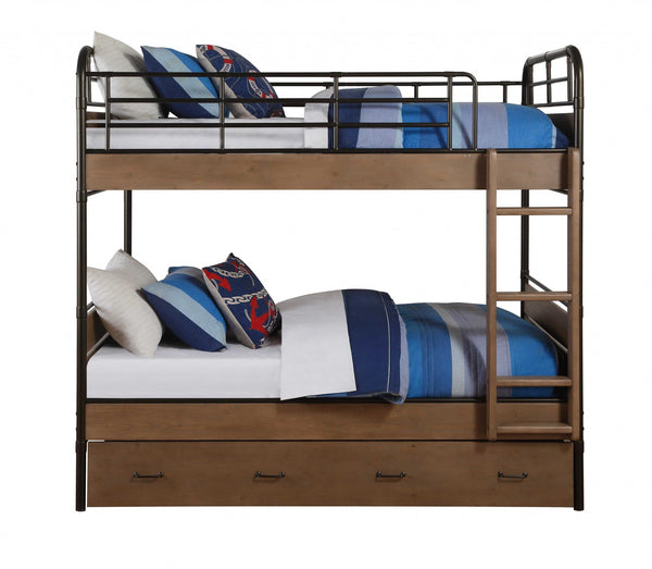 Homeroots Oak Twin Industrial Bunk Bed  Wood 318771