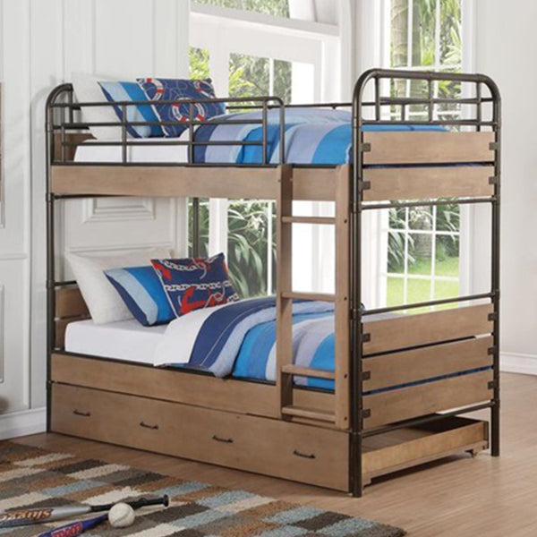 Homeroots Oak Twin Industrial Bunk Bed  Wood 318771