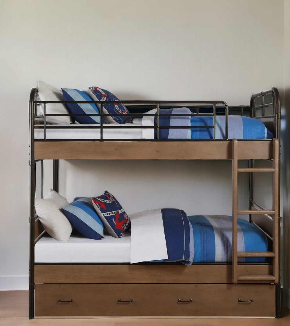 Homeroots Oak Twin Industrial Bunk Bed  Wood 318771
