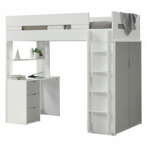 Homeroots White And Gray Twin Loft Bed And Desk White & Gray Wood 318775