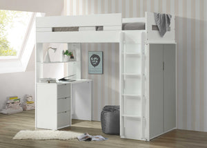 Homeroots White And Gray Twin Loft Bed And Desk White & Gray Wood 318775