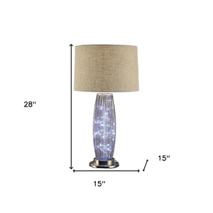 Homeroots 28" Nickel Metal Mason Jar Bedside Led Table Lamp With Natural Drum Shade   318777