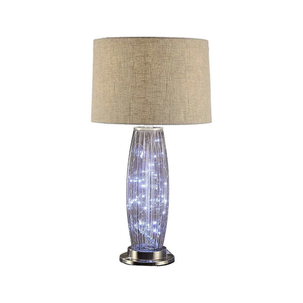 HomeRoots 28" Stylish Nickel Metal Mason Jar LED Table Lamp with Natural Shade for Cozy Ambience & Decor 318777