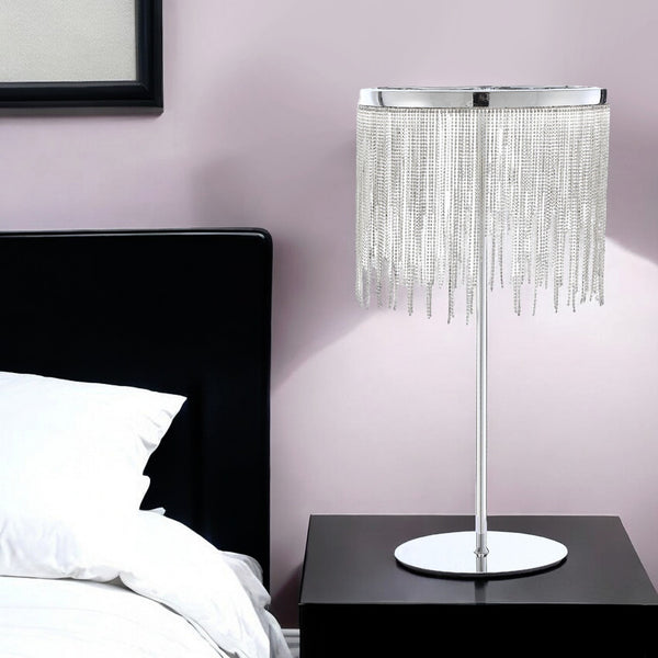 Homeroots 23" Silver Metal Table Lamp With Clear Drum Shade   318778