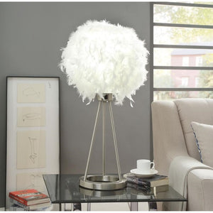 HomeRoots Feather Elegant Nickel Metal Table Lamp with Glowing Accent - Modern Design for Any Space 318780