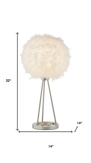 HomeRoots Feather Elegant Nickel Metal Table Lamp with Glowing Accent - Modern Design for Any Space 318780