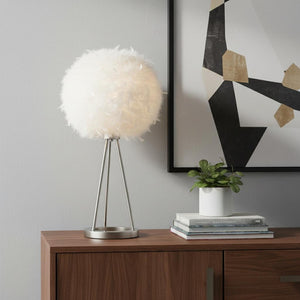 HomeRoots Feather Elegant Nickel Metal Table Lamp with Glowing Accent - Modern Design for Any Space 318780