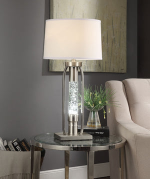 HomeRoots 31" Elegant Silver Metal Table Lamp with Beige Shade – Timeless Design for Any Room Décor 318781