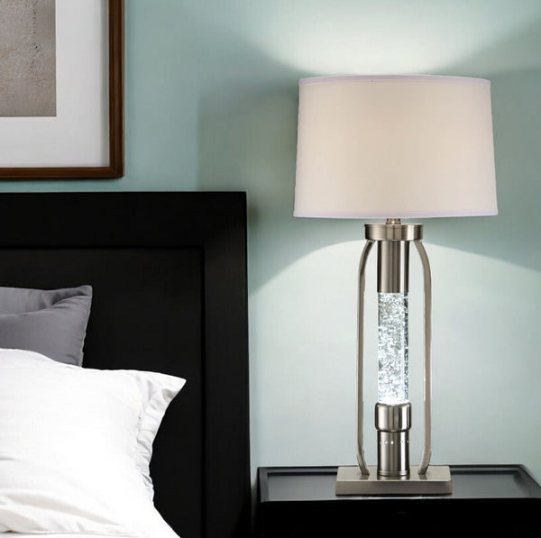 HomeRoots 31" Elegant Silver Metal Table Lamp with Beige Shade – Timeless Design for Any Room Décor 318781