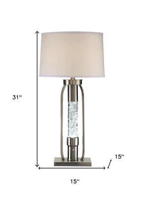HomeRoots 31" Elegant Silver Metal Table Lamp with Beige Shade – Timeless Design for Any Room Décor 318781