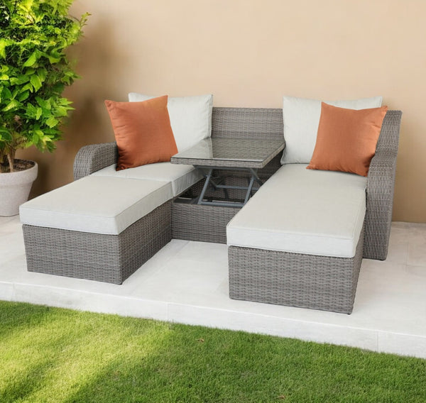 Homeroots Three Piece Outdoor Gray Wicker Sectional Seating Group With Beige Cushions   318796