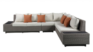 Homeroots Beige Polyester Modular L Shaped Four Piece Standard With Console And Toss Pillows   318798