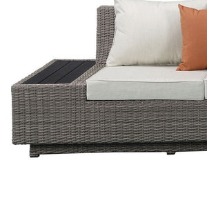 Homeroots Beige Polyester Modular L Shaped Four Piece Standard With Console And Toss Pillows   318798