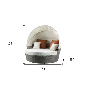 Homeroots Set Of Two Beige Fabric And Gray Wicker Patio Canopy Daybed   318799