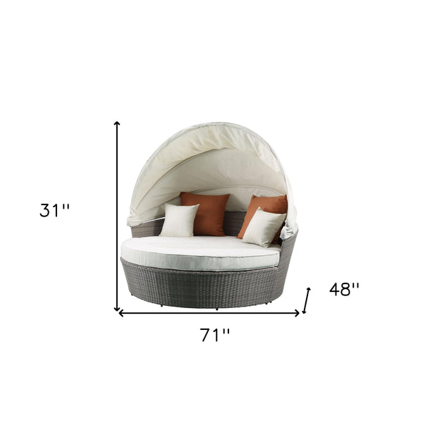 Homeroots Set Of Two Beige Fabric And Gray Wicker Patio Canopy Daybed   318799