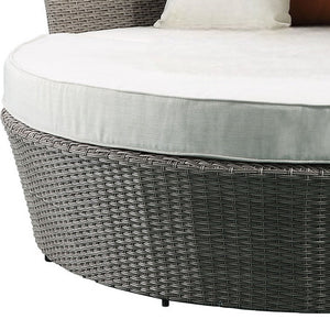 Homeroots Set Of Two Beige Fabric And Gray Wicker Patio Canopy Daybed   318799