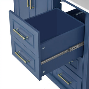 English Elm 36" Traditional Bathroom Vanity with Ceramic Sink, Solid Wood Cabinet, Soft-Close Doors & Drawers Blue N729P251630C