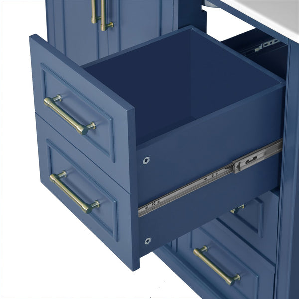 English Elm 36" Traditional Bathroom Vanity with Ceramic Sink, Solid Wood Cabinet, Soft-Close Doors & Drawers Blue N729P251630C