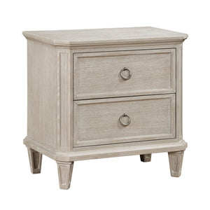 English Elm Light Oak Veneer Nightstand Two Drawers with Clipped Corners Weathered Nickel Rings Elegant Bedroom Accent B011P207857
