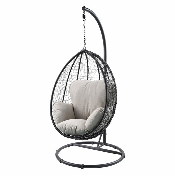 Homeroots 38" Black Metal Swing Chair With Beige Cushion Beige Fabric And Black Metal 318800
