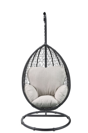 Homeroots 38" Black Metal Swing Chair With Beige Cushion Beige Fabric And Black Metal 318800