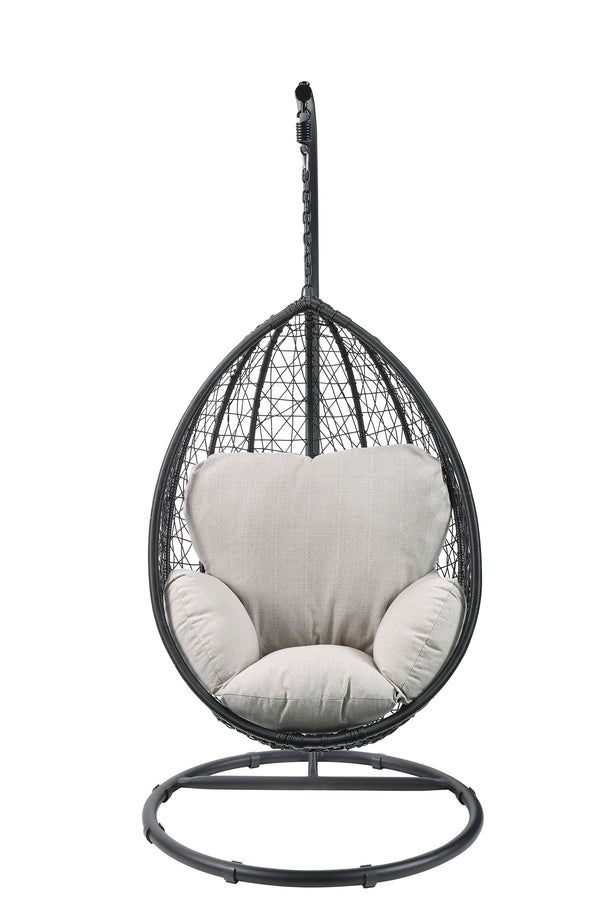 Homeroots 38" Black Metal Swing Chair With Beige Cushion Beige Fabric And Black Metal 318800