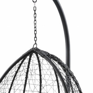HomeRoots 38" Black Metal Swing Chair with Soft Cushion for Relaxation - Stylish Outdoor and Indoor Seating Beige Fabric And Black 318800