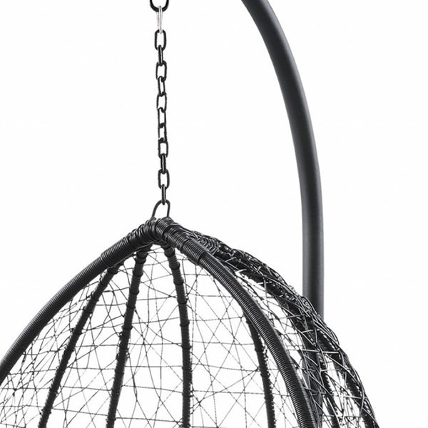 HomeRoots 38" Black Metal Swing Chair with Soft Cushion for Relaxation - Stylish Outdoor and Indoor Seating Beige Fabric And Black 318800