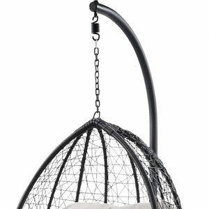 HomeRoots 38" Black Metal Swing Chair with Soft Cushion for Relaxation - Stylish Outdoor and Indoor Seating Beige Fabric And Black 318800