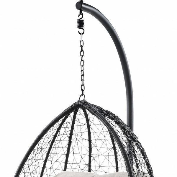 HomeRoots 38" Black Metal Swing Chair with Soft Cushion for Relaxation - Stylish Outdoor and Indoor Seating Beige Fabric And Black 318800