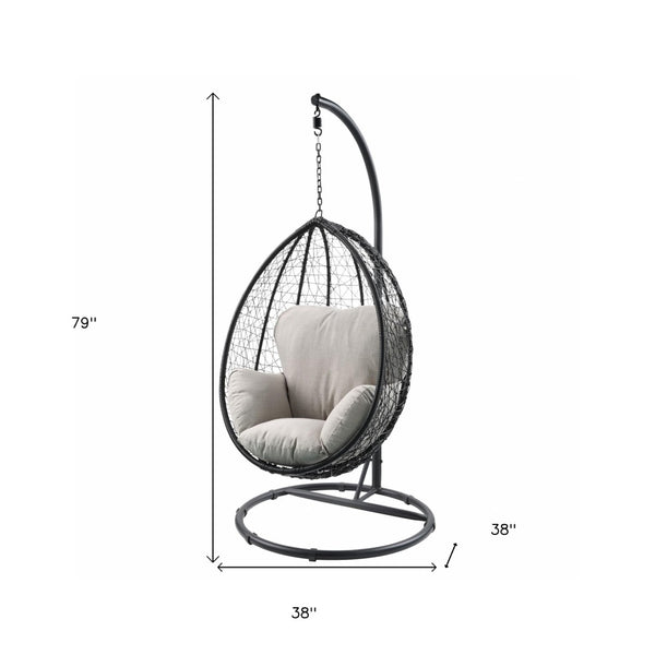 HomeRoots 38" Black Metal Swing Chair with Soft Cushion for Relaxation - Stylish Outdoor and Indoor Seating Beige Fabric And Black 318800