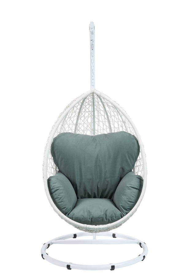Homeroots 38" White Metal Swing Chair With Green Cushion Green Fabric And White Metal 318801