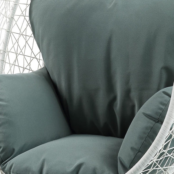 HomeRoots 38" Black Metal Swing Chair with Soft Cushion for Relaxation - Stylish Outdoor and Indoor Seating Green Fabric And White 318801