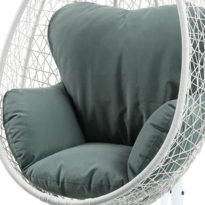 HomeRoots 38" Black Metal Swing Chair with Soft Cushion for Relaxation - Stylish Outdoor and Indoor Seating Green Fabric And White 318801