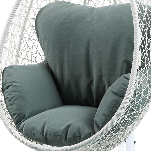 HomeRoots 38" Black Metal Swing Chair with Soft Cushion for Relaxation - Stylish Outdoor and Indoor Seating Green Fabric And White 318801