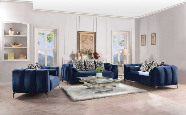 Homeroots 90" Blue Velvet Sofa With Silver Legs   318802