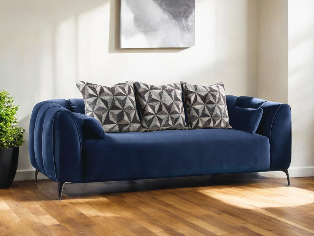 Homeroots 90" Blue Velvet Sofa With Silver Legs   318802