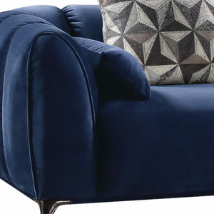 Homeroots 90" Blue Velvet Sofa With Silver Legs   318802