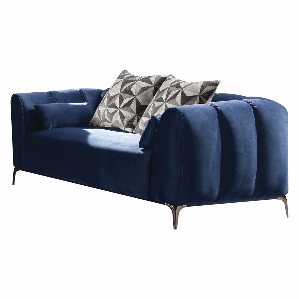 Homeroots 80" X 42" X 31" Blue Velvet Loveseat W4 Pillows   318803