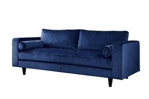 Homeroots 88" Navy Blue Velvet Sofa With Black Legs   318808