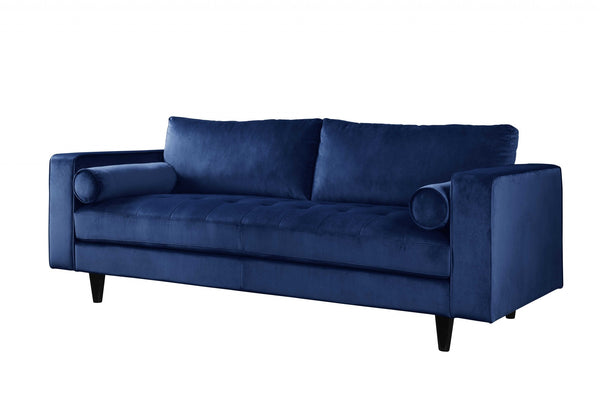 Homeroots 88" Navy Blue Velvet Sofa With Black Legs   318808