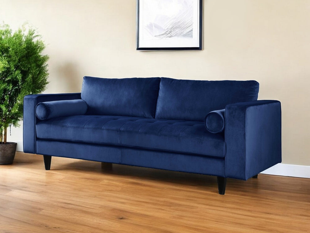 Homeroots 88" Navy Blue Velvet Sofa With Black Legs   318808